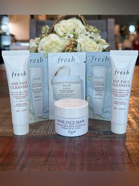 NEW Fresh ROSE Face MASK & SOY Face CLEANSER Minis BUNDLE + 3 **BONUS** Samples!